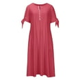 thumbnail image 4 of Meichang Dresses for Women Summer Button V Neck Tie Short Sleeve Midi Dresses Eyelet Embroidery Pleated Solid Color Casual Dresses Flowy A-Line Vacation Dresses with Pockets, 4 of 6