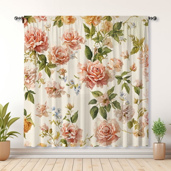 Modern Simple Curtains, Floral Print Blackout Curtains, Suitable For Room Bedroom Decoration(Rod pocket)