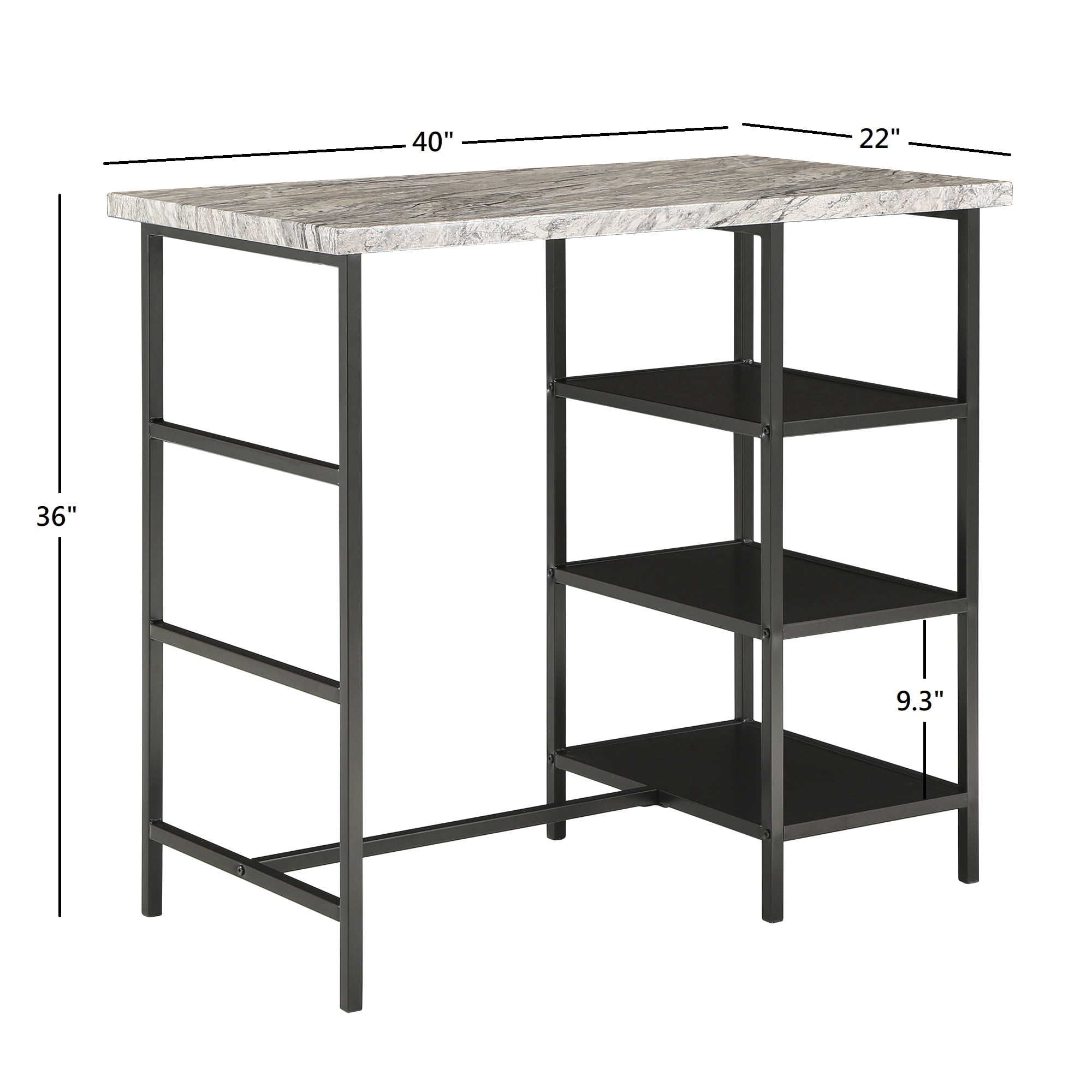 Weston Home Harper Counter Height Metal Table Table with Faux Marble Top and 2 Stools, Multiple Finishes