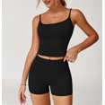 thumbnail image 2 of PISONIC Two Piece Workout Sets For Women Spaghetti Straps Tank Top and High Waist Booty Lifting Shorts Gym Yoga Active Outfits, 2 of 13