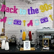 Back To The 90s Retro Party Decorations Rock Hiphop Disco Theme Party Supplies with Glitter Microphone and Radio Banner for 90s Theme Birthday Party Bachelorette Party Livehouse Decor