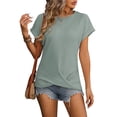 thumbnail image 2 of Tiqkatyck Women Summer Tops, Women's Fashion Short Sleeve Solid Color Loose T Shirts, Shirts for Women Green XXL, 2 of 5