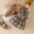 thumbnail image 5 of CAICJ98 Toddler Baby Girl Outfit Bow Plaid Dress Long Sleeve Cardigan Kids Cute Fall 3pcs Clothes Set Brown,Size 9-12 Months, 5 of 7