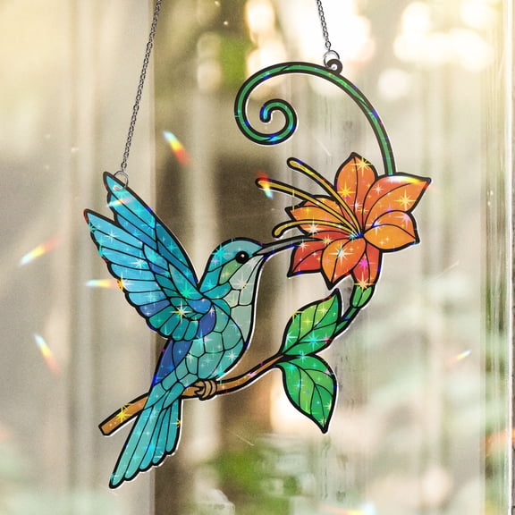 Lotusprinthandmade Colorful Hummingbird with Floral Custom Shape Star Hologram Ornament 3.5in, hummingbird and floral 3d hologram charm