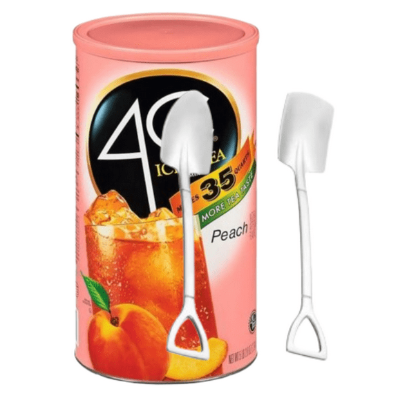 Candy Freezer 4-C Iced Tea Peach Flavored Powdered Drink Mix 82.6 oz Canister with Candy Freezer Mini Metal Shovel Spoons (Peach Flavor) - Shovel Spoons