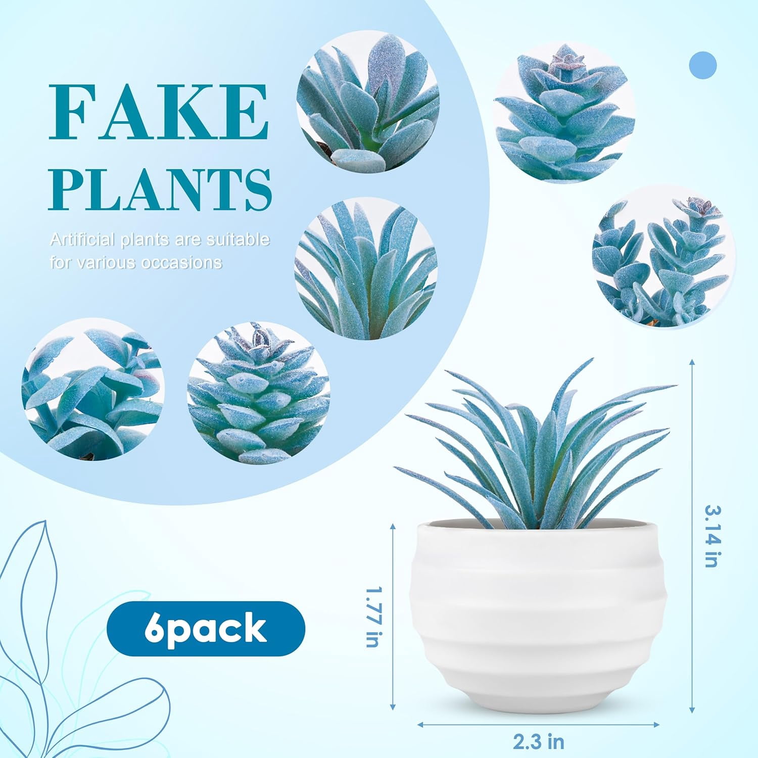 Unbranded 6 Pack Blue Succulents Plants Artificial in Pots Small Fake Plants for Blue Bathroom Bedroom Home Decor Aesthetic Home Decor