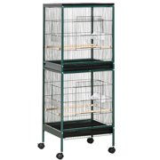 55" Large Flight Bird Cage, Bird Aviary Indoor with Multi-Door Design, Parrot Cage with Stand & Tray for Budgies, Canaries, Finches, Green