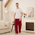 thumbnail image 2 of U2SKIIN Mens Fleece Pajama Pants, Soft Plush Lounge Bottoms with Pockets and Button Fly Warm Cozy Sleep PJ Pants(BURGUNDY, L), 2 of 5
