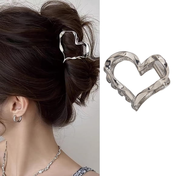 Pinzas para el pelo para el día de San Valentín, pinzas para el pelo con forma de corazón plateado para mujer, pinzas para el pelo con forma de corazón de metal para cabello grueso, pinzas para el pel