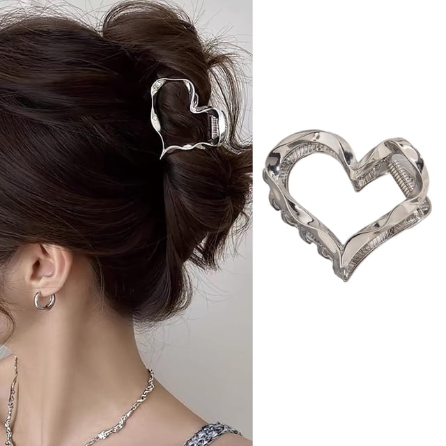 Pinzas para el pelo para el día de San Valentín, pinzas para el pelo con forma de corazón plateado para mujer, pinzas para el pelo con forma de corazón de metal para cabello grueso, pinzas para el pel
