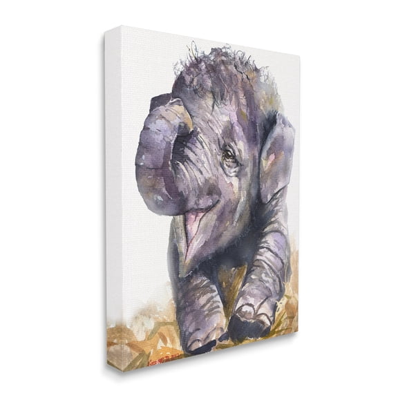 Stupell Industries Baby Elephant Yawning Adorable Safari Animal Portrait Canvas Wall Art 36 x 48