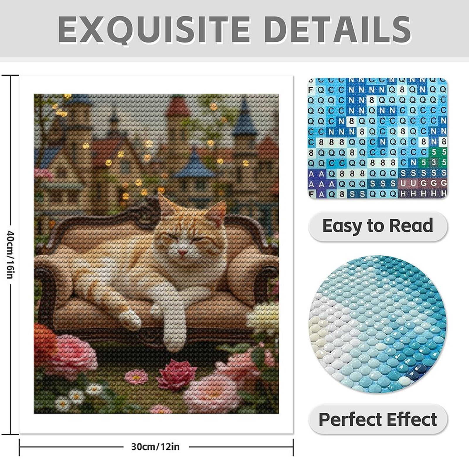 Diamond Art Kit for Adults, Cat Relaxing On Miniature Couch Diamond Painting for Adults Beginners, DIY Diamond Art Painting Kits, 5D Diamond Painting Crafts for Home Decor 12x16 Frameless