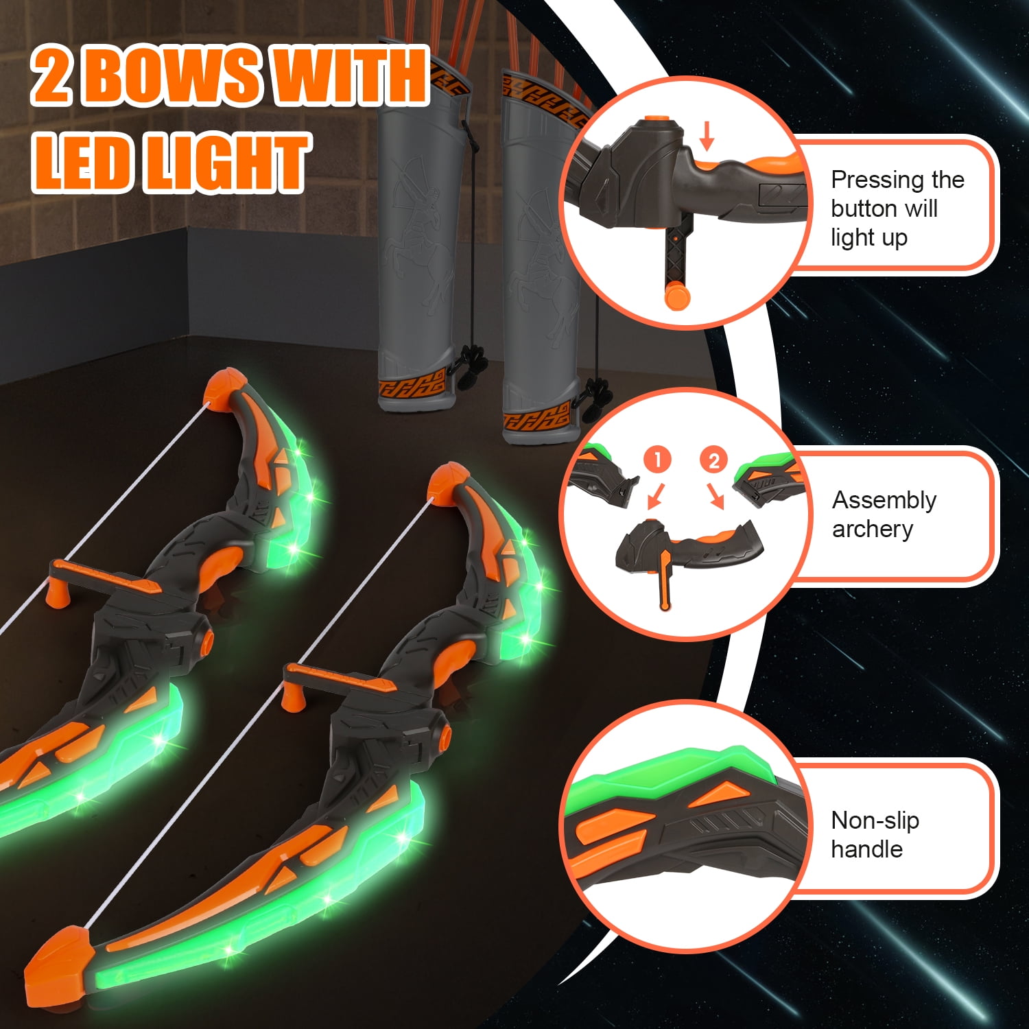 Huge Wave 2 pack Bow and Arrow Set for Boys, Ultimate Glow Archery & Shooting Set, with Standing Target & Quivers, Christmas Outdoor Toys Gift for Kids  Aged 6-12