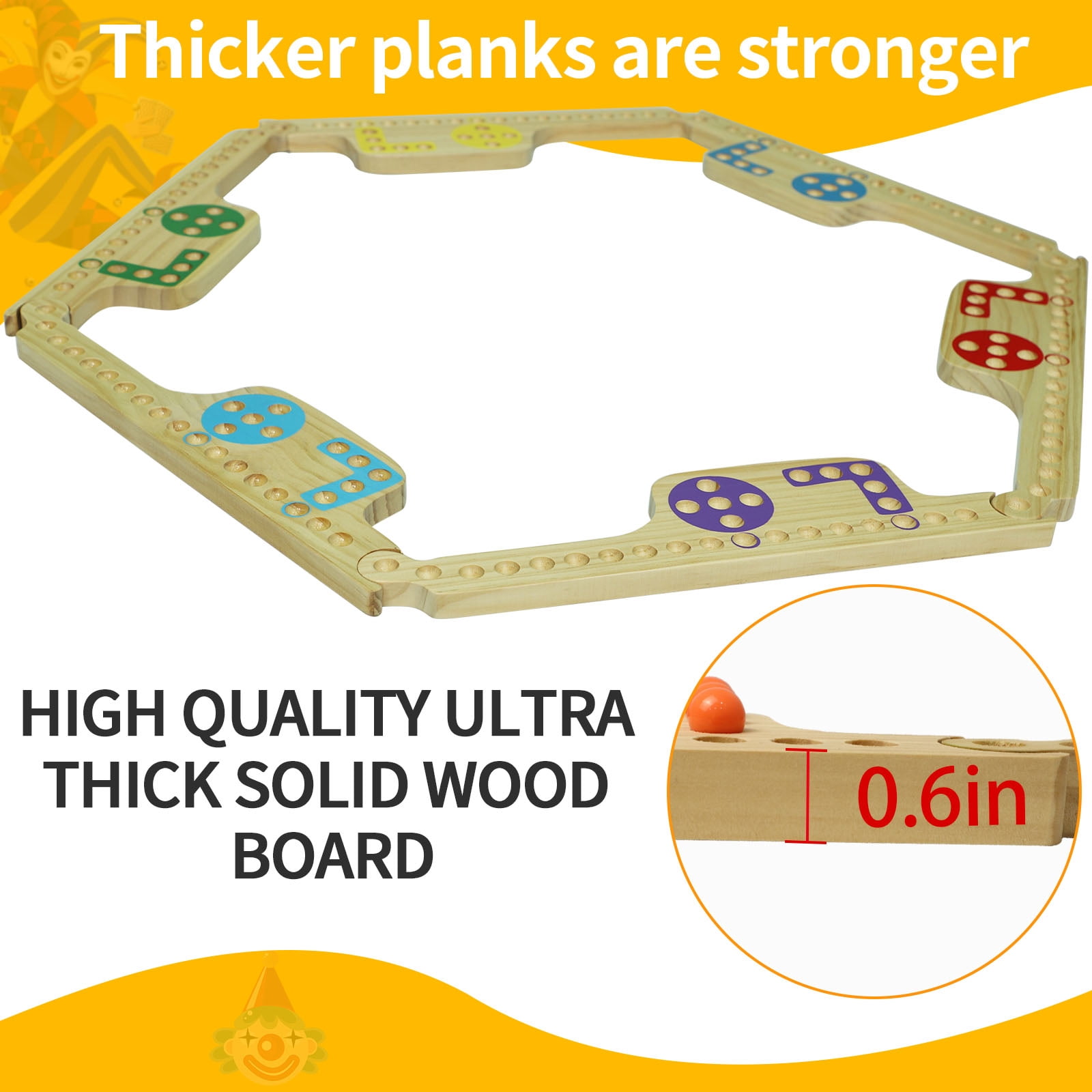 Marbles and Jokers Board Game Pegs and Jokers Real Solid Wood (Pine) Game Board Wooden for 2-8 Players 8 Game Boards 8 Colors 40 Marbles 4 Boxes Card