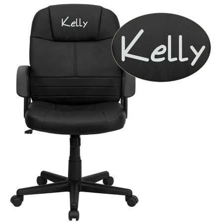 Flash Furniture Personalized Mid-Back Black Leather Executive Swivel Chair with Arms