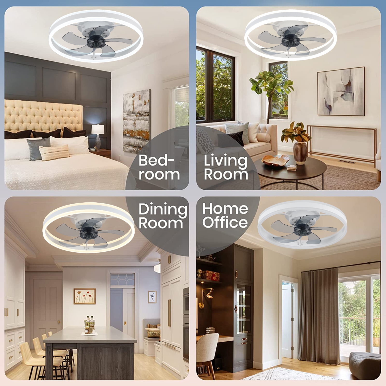 JLPAN Low Profile Ceiling Fans with Light and Remote, 19.7in Ceiling Fan with Light Flush Mount Dimmable LED Fan Light Modern Ceiling Fans for Bedroom