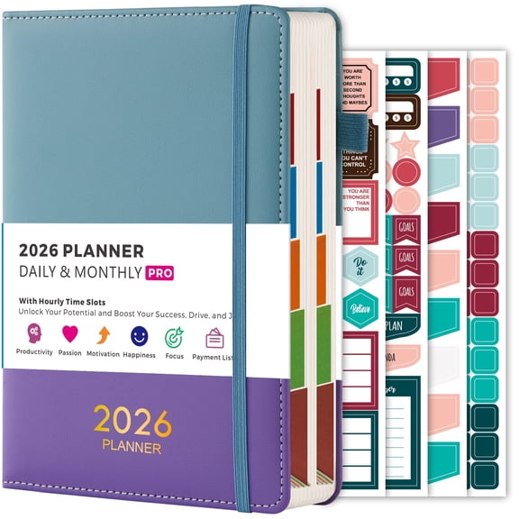 NIRMIRO 2026 Planner: Daily & Monthly Planner with 12 Tabs, January - December 2026 Weekly Calendar Book, Includes 4 Stickers & Inner Pocket, 8.4"x5.7" Goal Setting & Time Management Organizer
