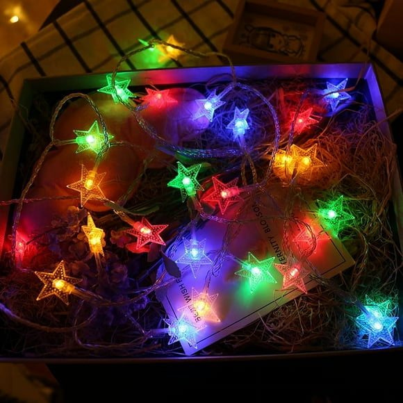 Guirnalda de luces de estrellas a pilas, 7,5 m, 50 LED, 8 modos de luz LED que cambian de color blanco cálido para bodas, Navidad, cumpleaños, Halloween, Día de la Madre