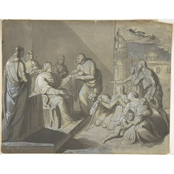 Scene with the Presentation of a Saints Relic (recto); Head of a Woman (verso) Poster Print by Anonymous, Italian, 19th century (18 x 24)