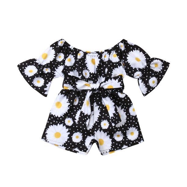 Toddler Baby Girls Jumpsuit Outfit Floral Print Off-Shoulder Flare ...