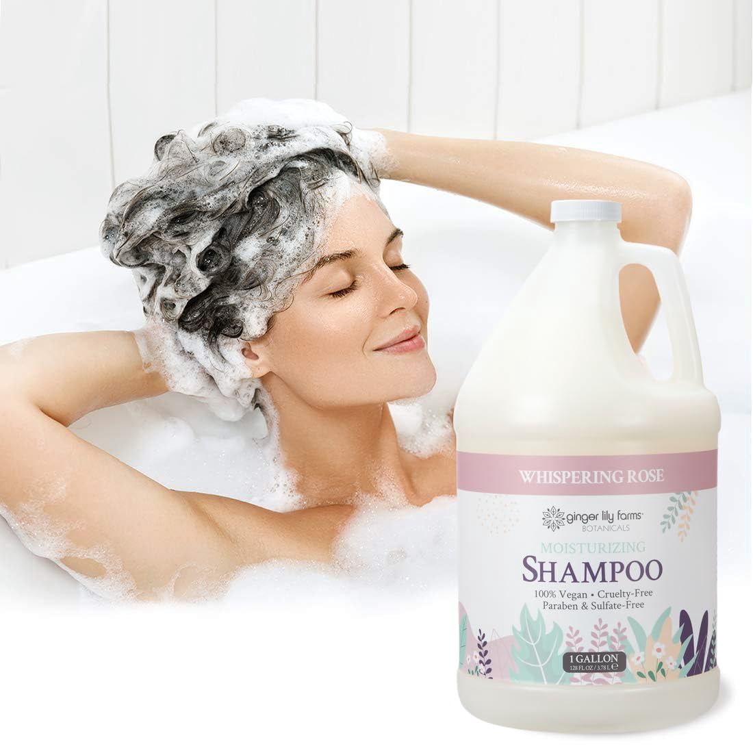 Ginger Lily Farms Botanicals Moisturizing Shampoo for All Hair Types, 100% Vegan & Cruelty-Free, Whispering Rose Scent, 1 Gallon (128 fl oz) Refill