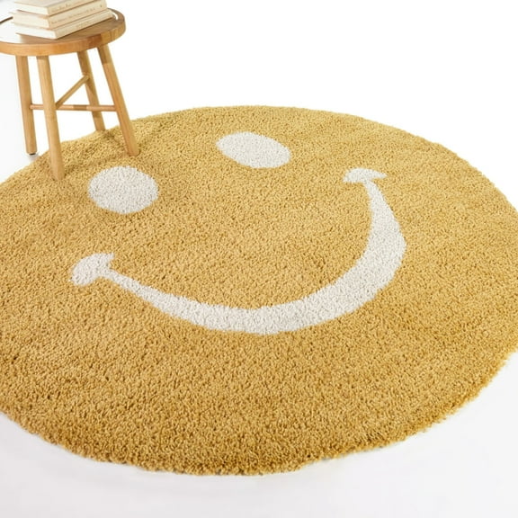 Round Smiley Kids Shag Area Rug