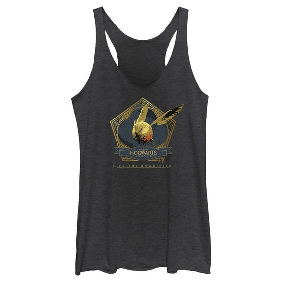 Women's Hogwarts Legacy Golden Snidget Logo  Racerback Tank Top Black Heather Small