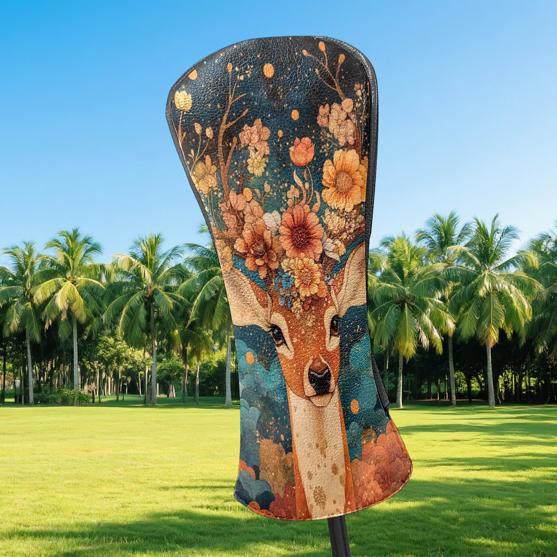 Golf Club Head Cover Waterproof Leather Golf Accessories HeadCovers Set Driver Headcover for Women Men Deer With Flowers