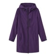 thumbnail image 6 of Levmjia Women Hooded Rain Jacket Waterproof Lightweight Long Sleeve Zip Up Mid Length Loose Fit Solid Color Outerwear Pockets Daily Commute Hiking Camping Travel Outdoor Casual, 6 of 6