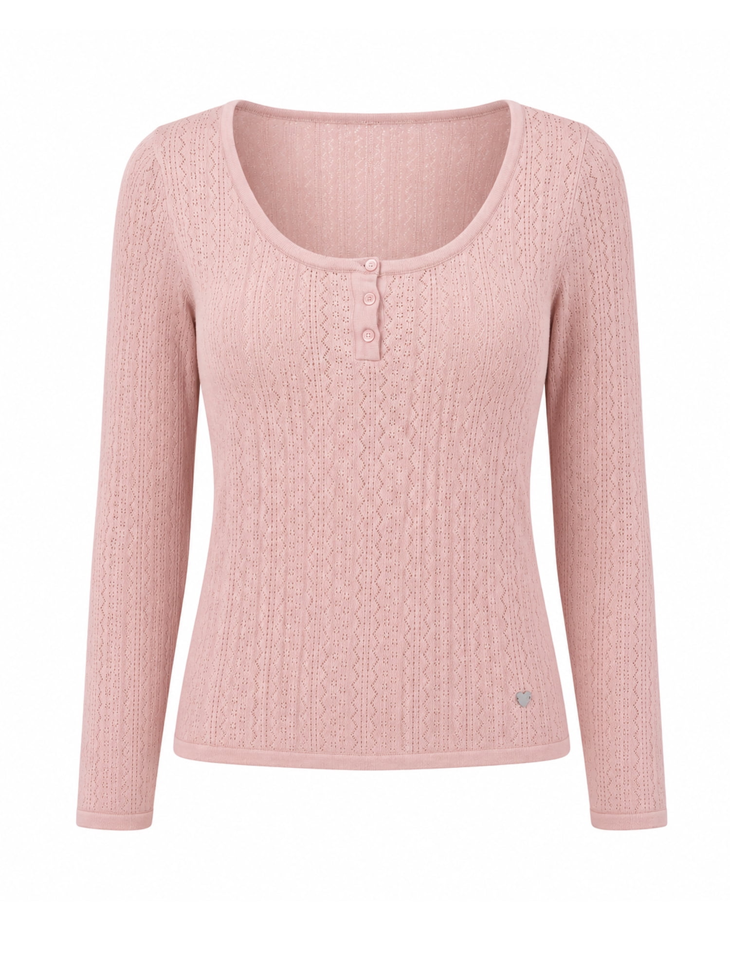 Celebrity Pink Women's Pointelle Henley Long Sleeve Top, Sizes XS-XXXL