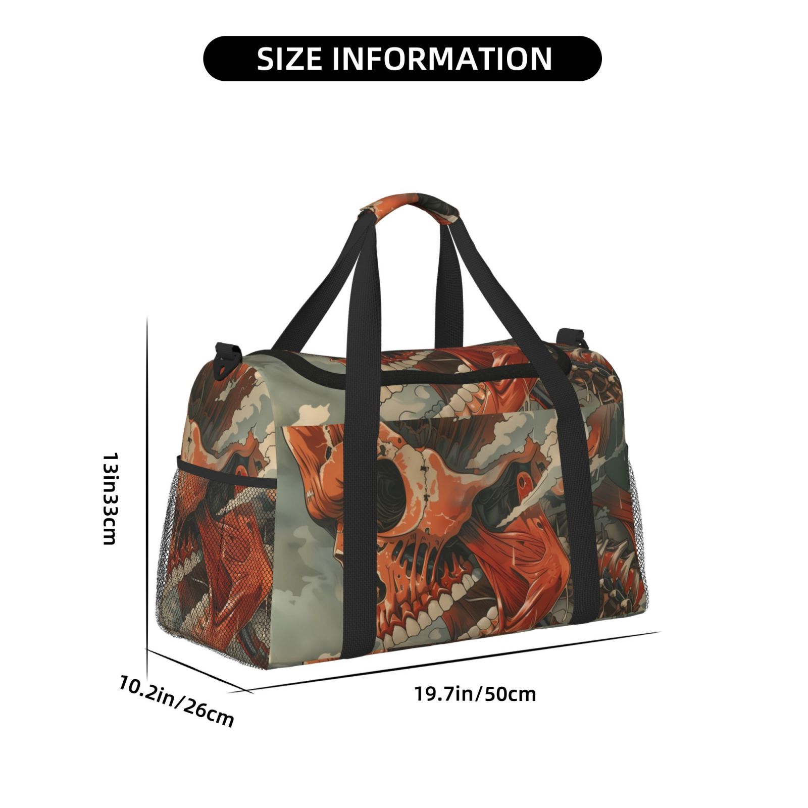 Fuzoiu Gigantic Skull In Clouds Print Travel Duffle Bag,Carry On Tote Bags,Duffel Bag,Sport Gym Bag, Hospital Bag for Labor and Delivery, Overnight Bag,Luggage Bag