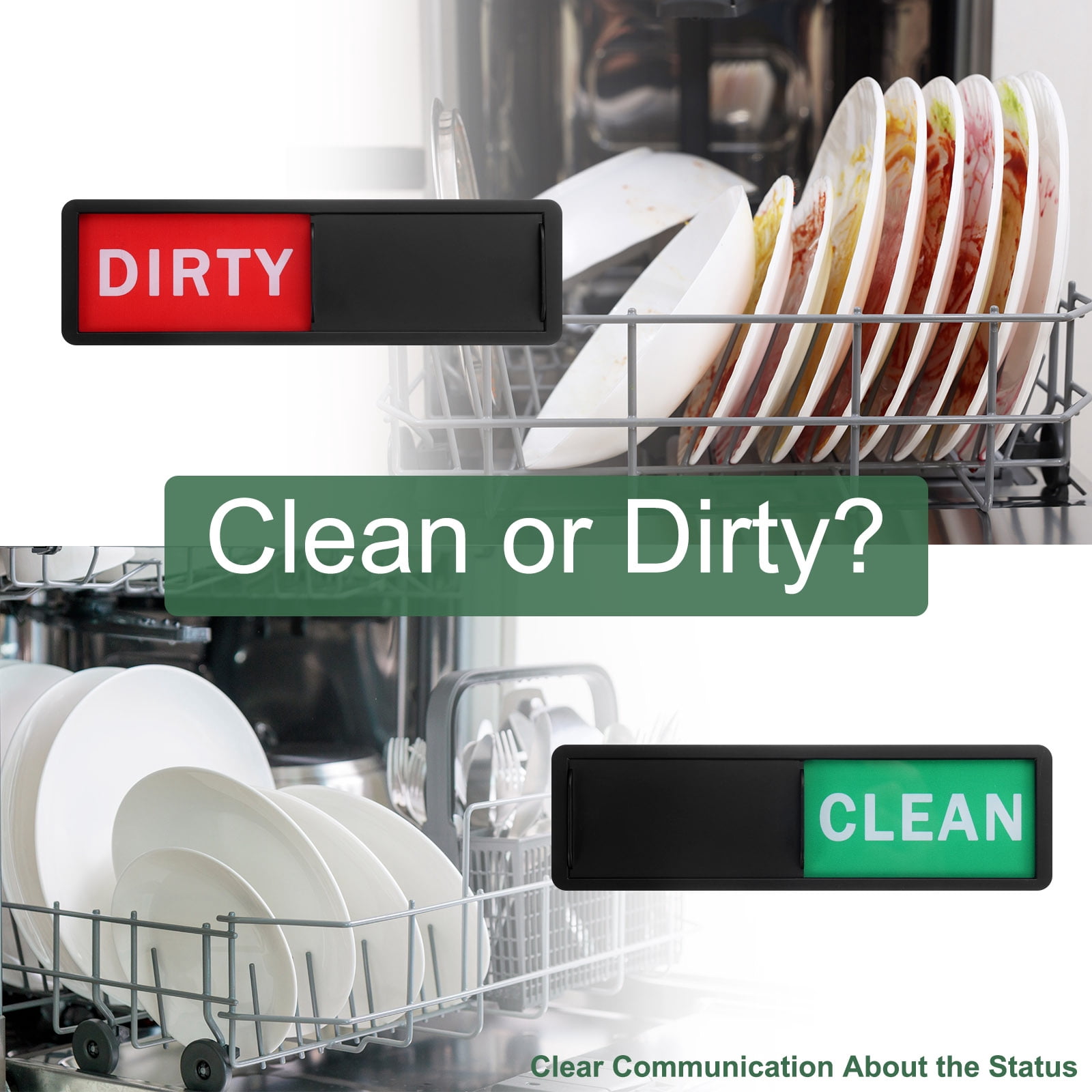 Unique Bargains Dishwasher Magnet Clean Dirty Sign Red/Green Sign Black