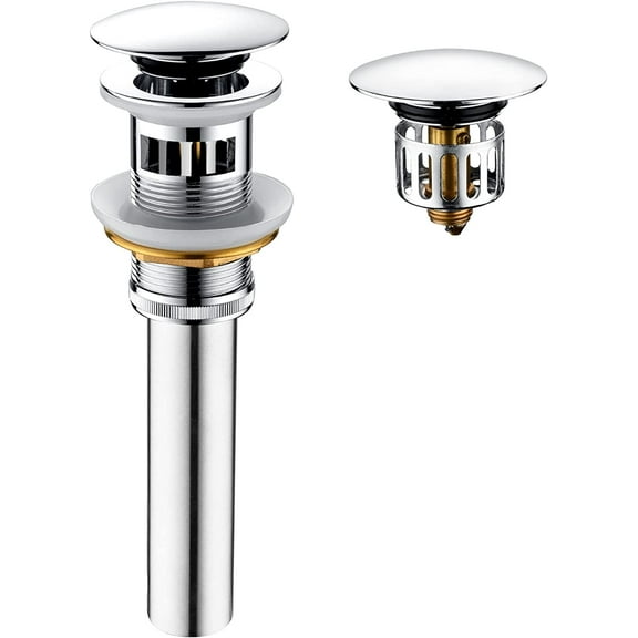 Bright Showers Bathroom Sink Drain with Overflow Pop-up Drain Stopper with Detachable Basket Stopper for Vessel Sink Lavatory Vanity, Anti-Explosion and Anti-Clogging Drain Strainer, Chrome