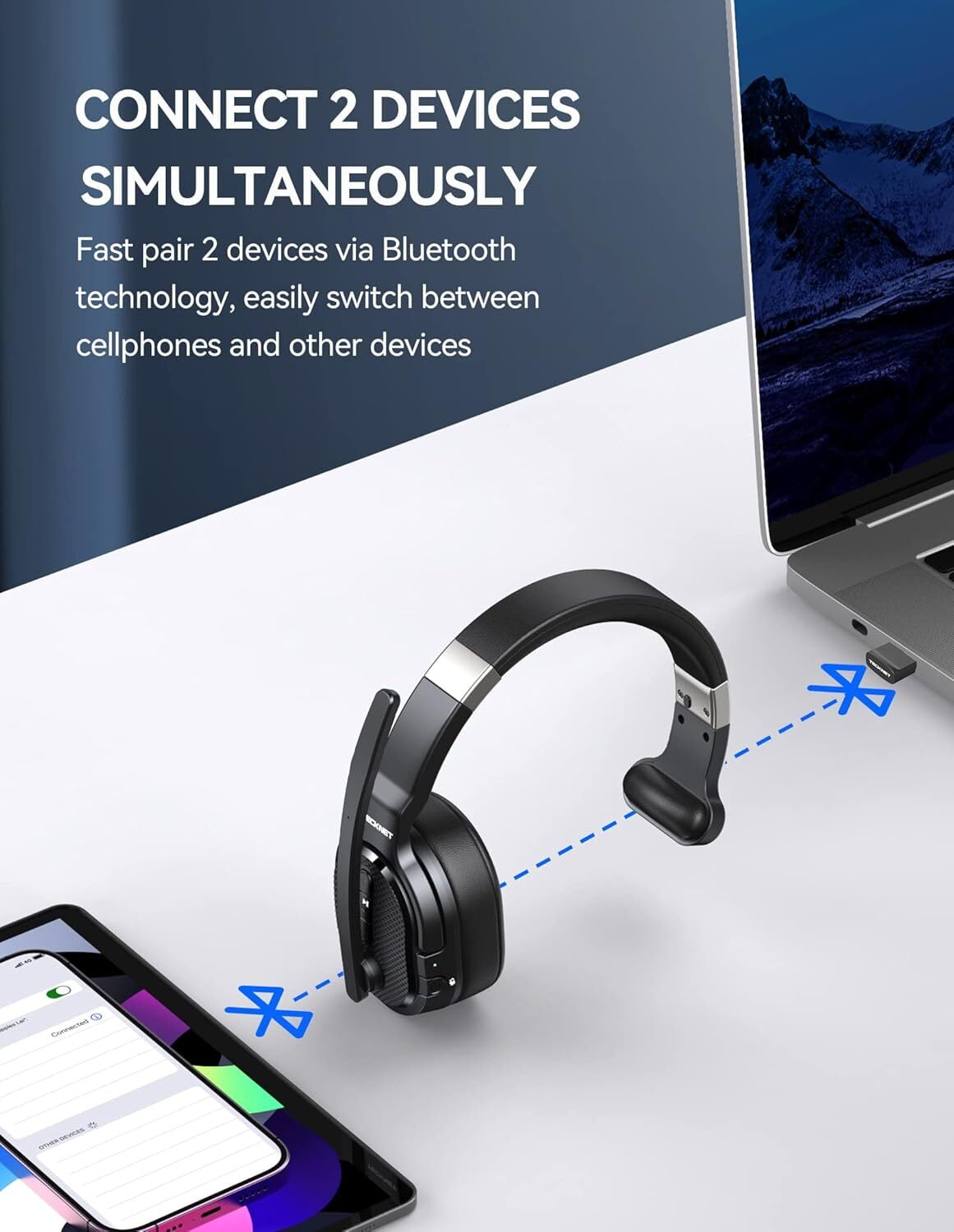 TECKNET Bluetooth Headset,Computer Bluetooth Headset with Microphone,AI Noise Canceling Headphones Dongle for PC Phone Laptop Office Home