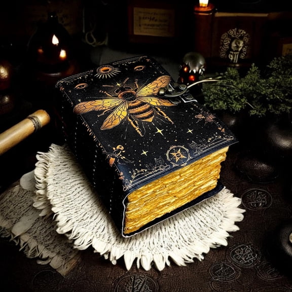Mystical Bee Leather Journal Celestial Spell Book, 200 Page Notebook