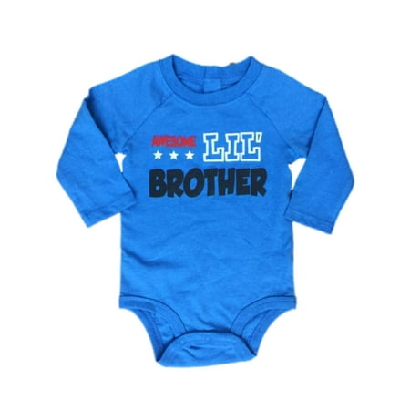 Awesome Outfit - Infant Boys Awesome Lil Brother Bodysuit Baby Outfit Blue Creeper 3-6m