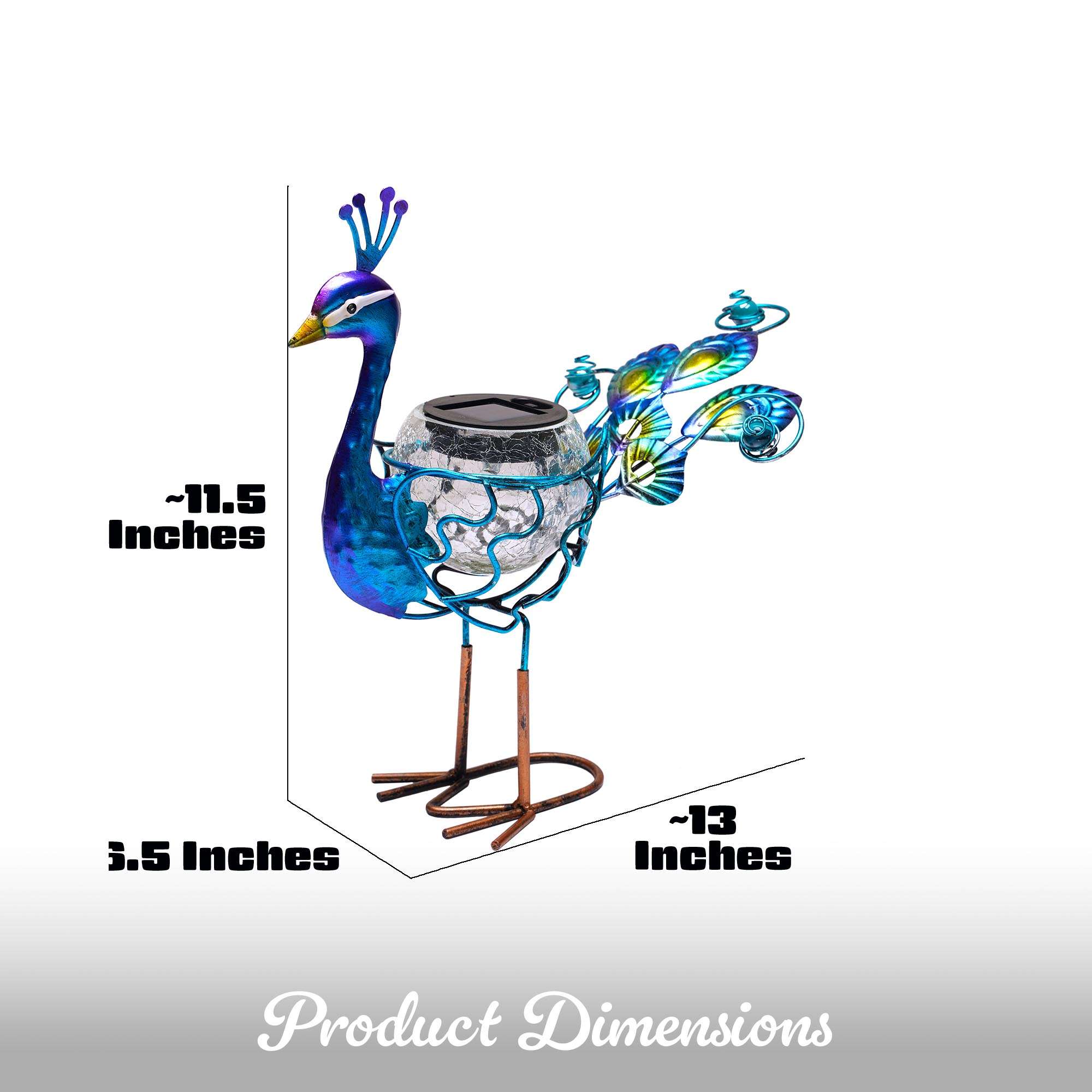G128 Solar Metal Peacock Statue 12" Waterproof Yard Art with Solar Light for Lawn Patio