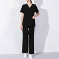 thumbnail image 2 of BiZtdJrK Medical Scrub for Women Soft Stretch Scrubs Set V Neck Short Sleeve Tops and Pants Two Piece Outfits with Pockets Birthday Gift Black L, 2 of 8