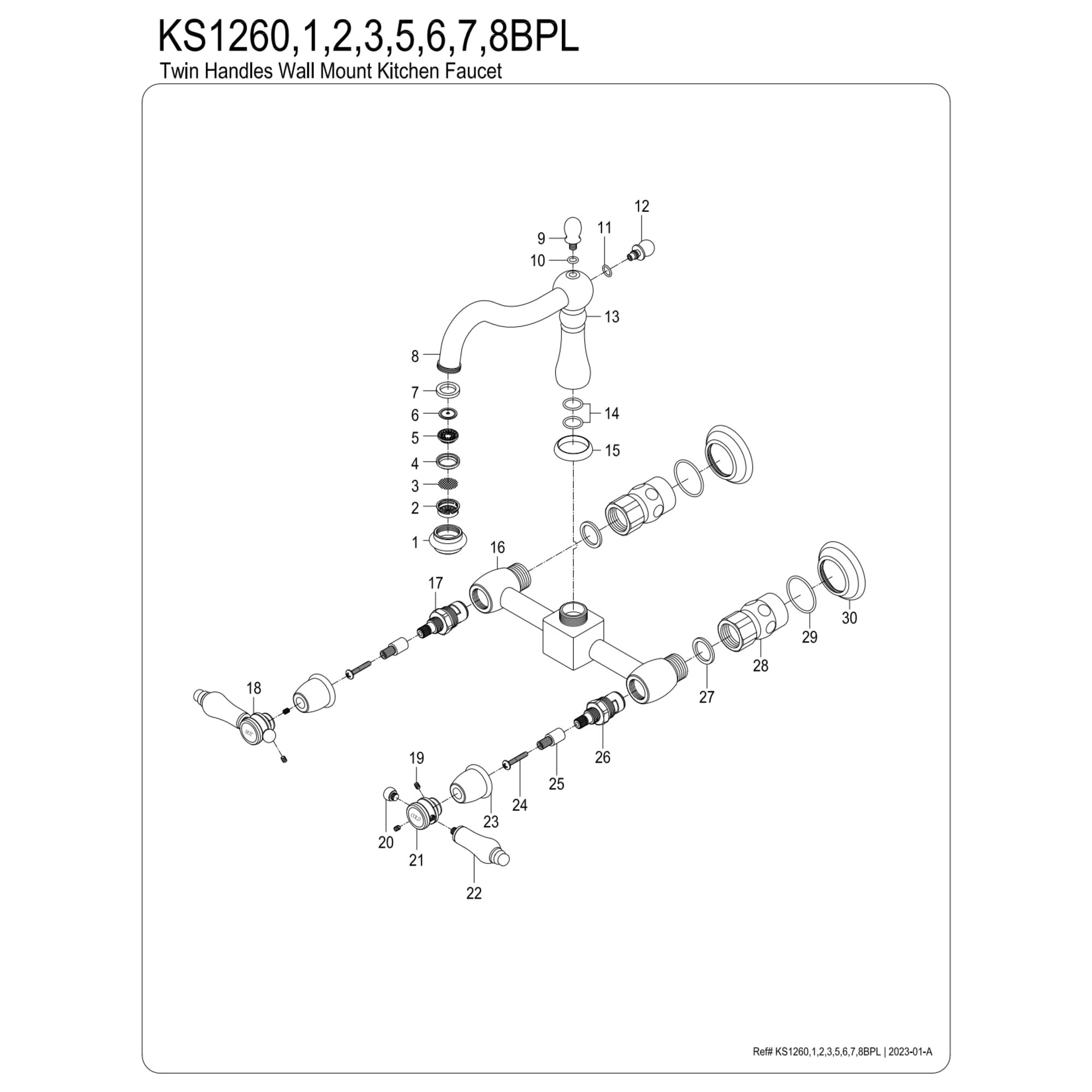 Kingston Brass KS1262BPL Bel-Air Double-Handle Wall-Mount Bridge Kitchen Faucet, Polished Brass