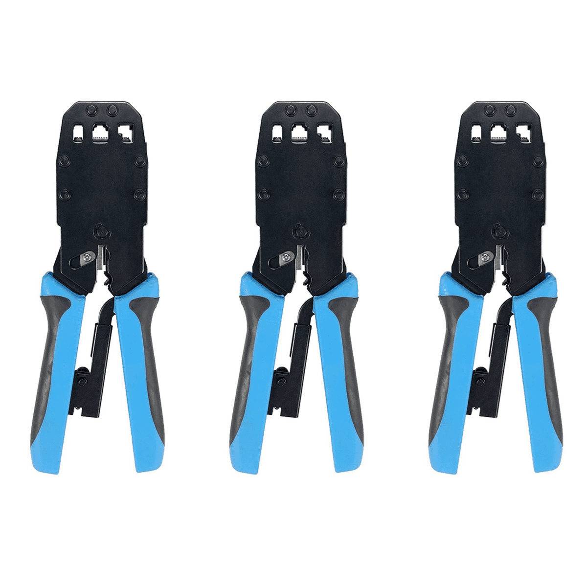 3X RJ45 Network Crimper 10P 8P 6P 4P Crimping Tools Stripper for RJ45 RJ11 RJ12 RJ50 Connector Ethernet Cable,3 x Crimper,Black&Blue