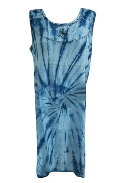 Mogul Women Tie Dye Dress Beach Boho Style Hippy Summer Chic Sleeveless Midi Dresses L