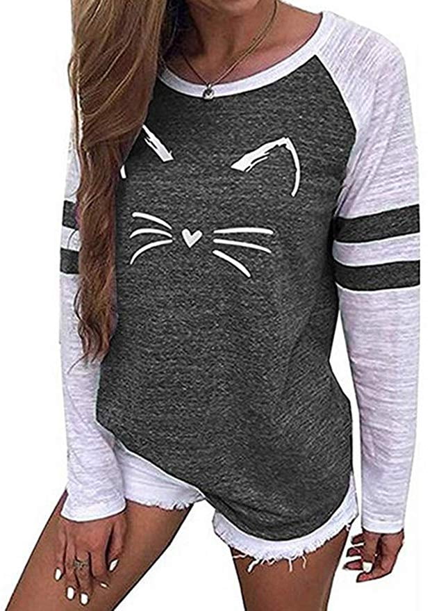 color block cat print sweatshirt