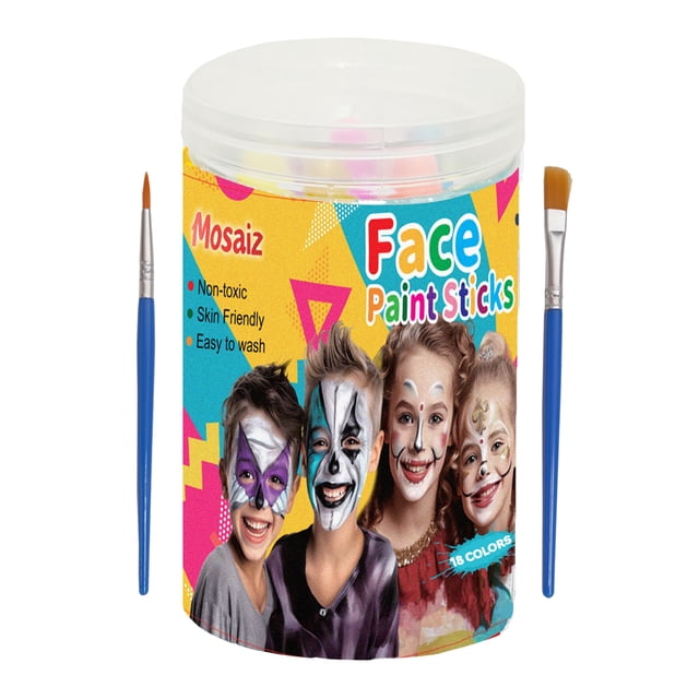 Kit de pintura facial Mosaiz, 18 colores, lavable a base de agua