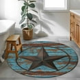 thumbnail image 4 of Western Texas Star Barn Round Area&nbsp;Rug 4ft Rustic Teal Wood Grain Non-Slip&nbsp;Washable Circle Rugs Soft Felt Indoor Floor Mat for Bedroom Kitchen Living Room Bathroom, 4 of 9