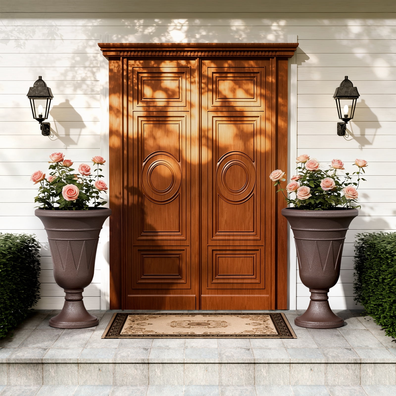 Chiccushion 23.6" Large Urn Planters for Outdoor Plants, Set of 2 Plastic Flower Pot for Wedding Party Bridal Shower Garden Patio Home Decor, Brown