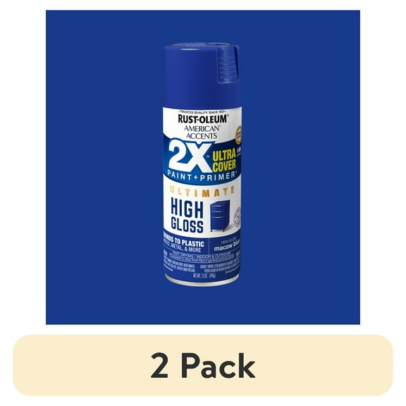 (2 pack) Macaw Blue, Rust-Oleum American Accents 2X Ultra Cover High Gloss Spray Paint-344689, 12 oz