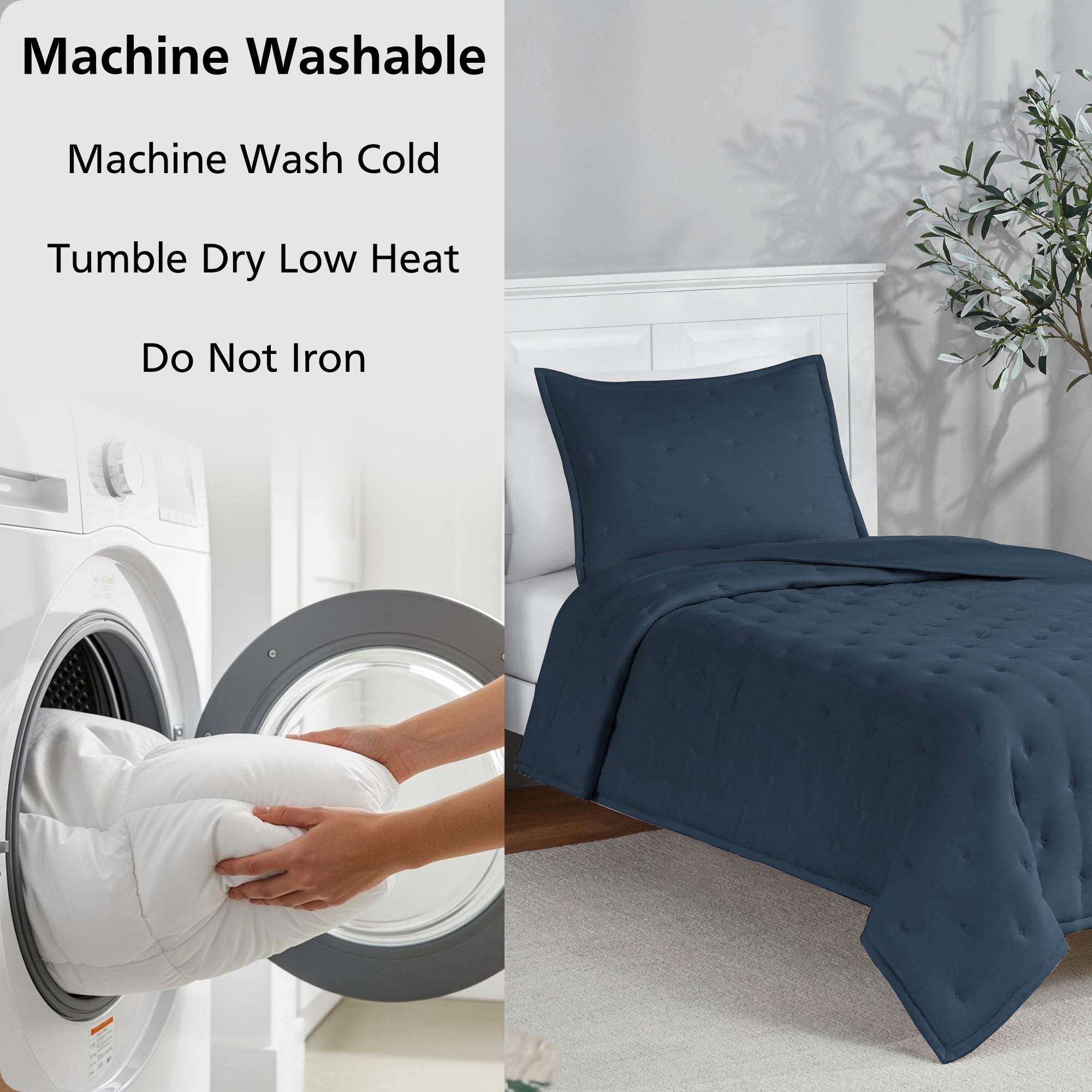 Mainstays Twin/Twin XL Comforter Set, Soft Lightweight & All Season, 2-Piece, Navy Blue