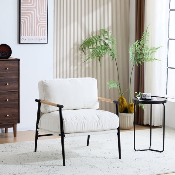 28.2" Accent Chair With Comfortable Back Cushions, Metal & Wood Materials, For Living Areas Armchair Luxurious Seat Frame, Armrest, Rooms