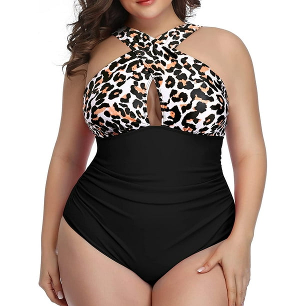 Daci Womens Front Cross Plus Size One Piece Swimsuits Tummy Control Keyhole  Bathing Suits Swimwear 