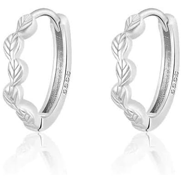 Leaf 925 Sterling Silver Tiny Hoop Earrings for Women Leaves Cartilage Small Huggie Hoops Earring Sleeper Wrap Cuffs Cute Jewelry Gifts Birthday